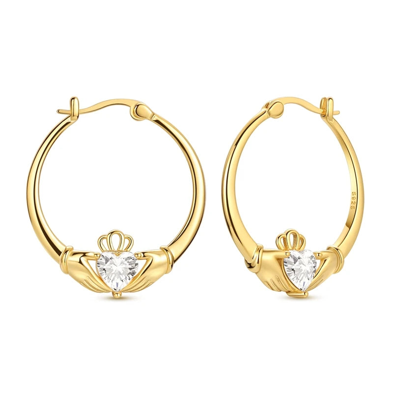 New 925 Sterling Silver Pure Zircon 18k Gold Plated Heart Hoop Earrings Fine Jewelry