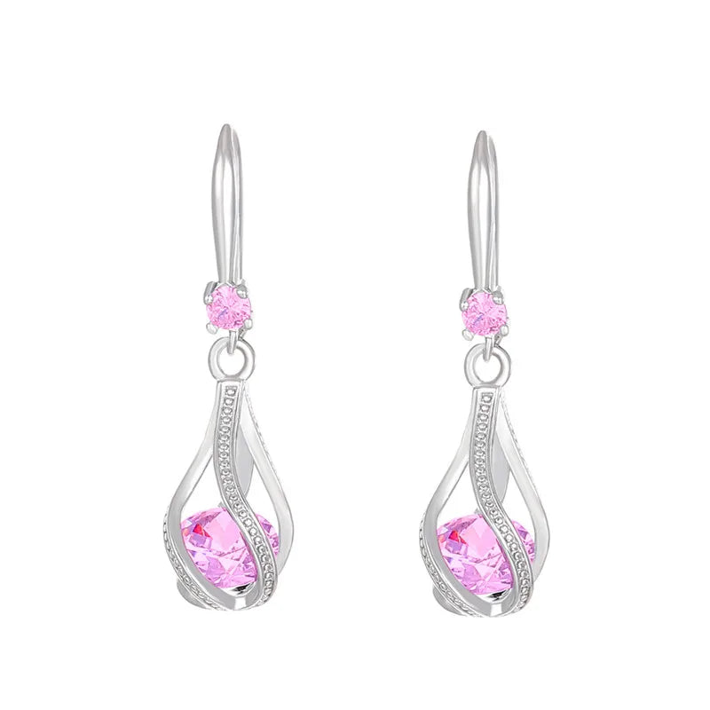 Fine 925 Sterling Silver Luxury Crystal Zircon Earrings Charms Jewelry Gift