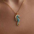 Turquoise Seahorse Pendant Necklace for Women 18K Gold Plated Stainless Steel Ocean Animal Choker Boho Summer Beach Jewelry Gift