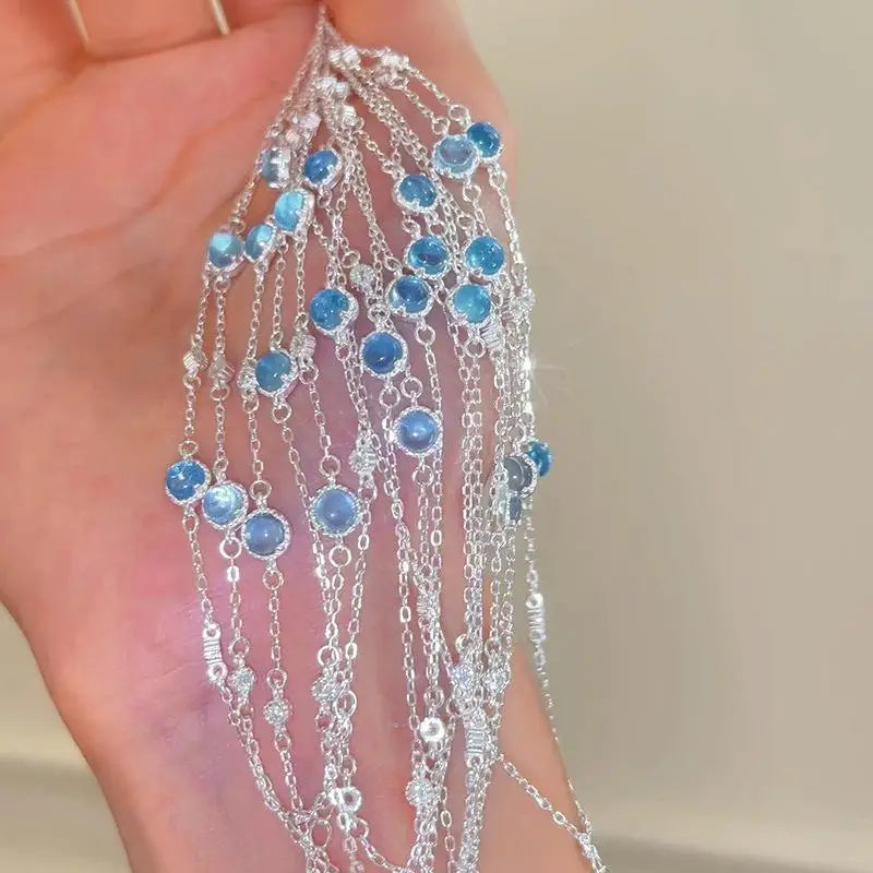 New 925 Sterling Silver Pure Zircon Natural Aquamarine Gemstone Bracelet for Women Fine Jewelry