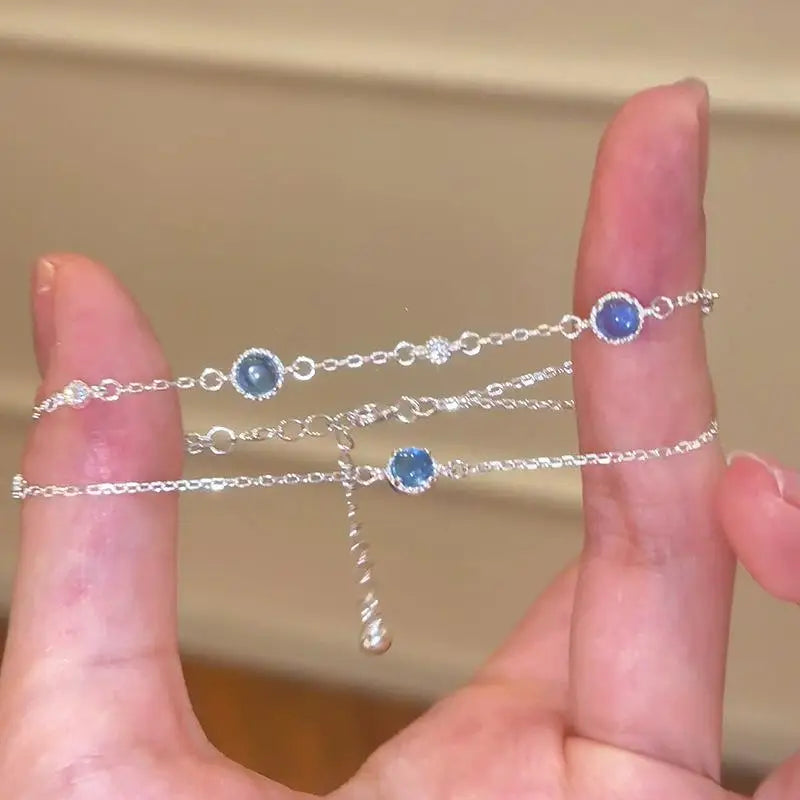 New 925 Sterling Silver Pure Zircon Natural Aquamarine Gemstone Bracelet for Women Fine Jewelry