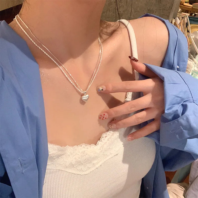 Fine 925 Sterling Silver Love Necklace Simple Style Heart Charm Pendant Choker Fine Jewelry