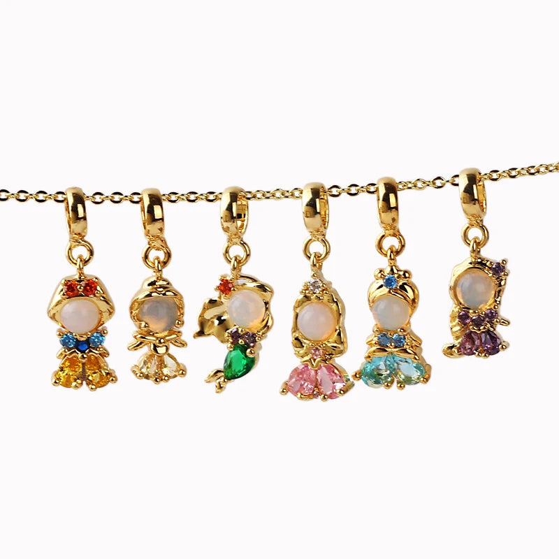 Stainless Steel Colorful Zircon Fairy Tale Little Princess Necklace Gold-Plated Universal Chain Clavicle Chain Sweet Temperament