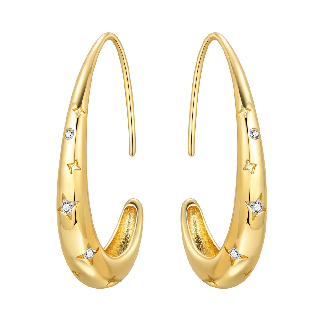 New 925 Sterling Silver 18K Gold Plated Minimalist Oval Hoop Earring Fine Jewelry