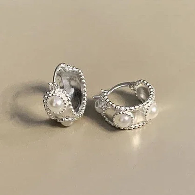 New 925 Sterling Silver Silver Freshwater Pearl Bead Round Hoop Earrings Fine Jewelry
