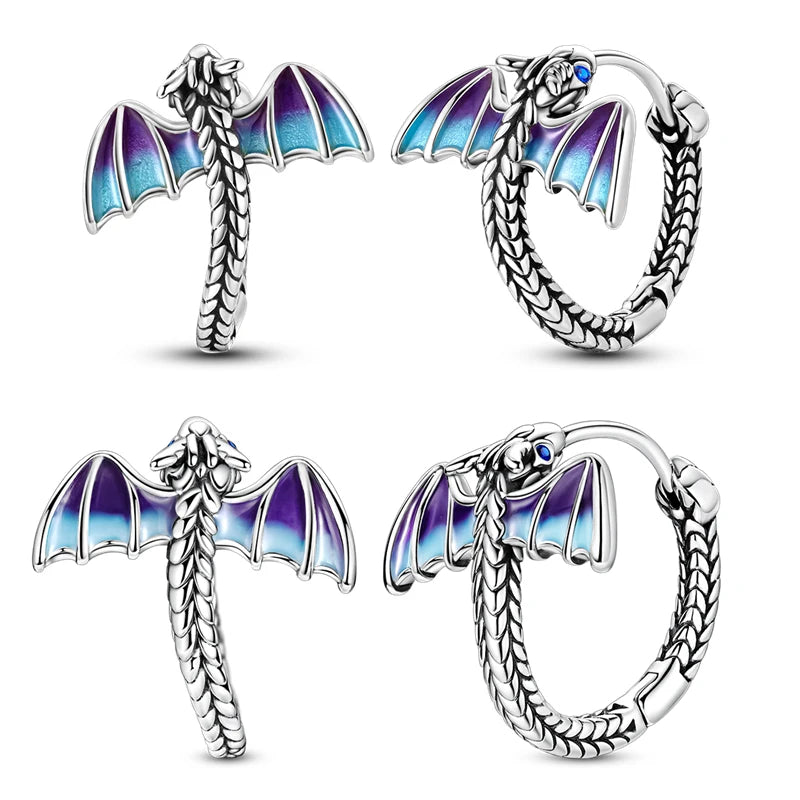 Original 925 Sterling Silver Fire Dragon Hoop Earrings Fine Jewelry