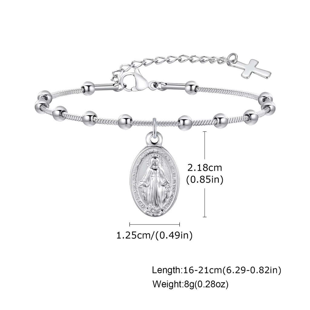 Stainless Steel 18k Gold Plated Rosary Bracelet Religious Cross and Virgin Mary Prayer Bracelet