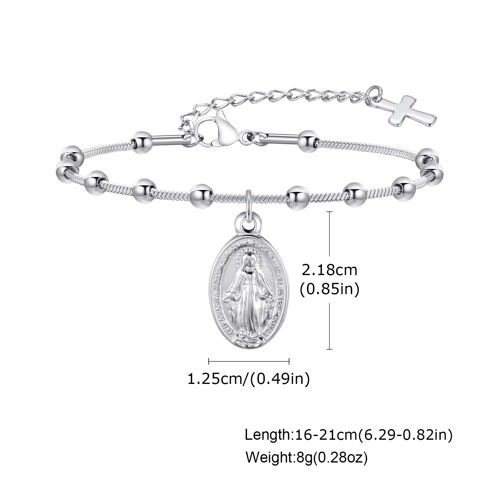 Stainless Steel 18k Gold Plated Rosary Bracelet Religious Cross and Virgin Mary Prayer Bracelet