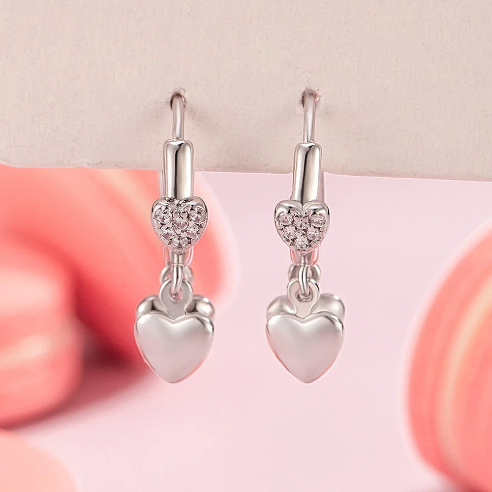 925 Sterling Silver Heart Zircon Stud Earrings Elegant Luxury Jewelry
