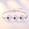 NEW Fine 925 Sterling Silver Purple Zircon Crystal Lucky 4 Leaf Clover Bracelet