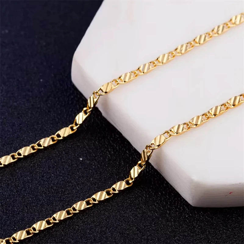 925 Sterling Silver 18K Gold Plated Necklace 2MM 16/18/20/22/24/26/28/30 Inch Side Chain Necklace Jewelry