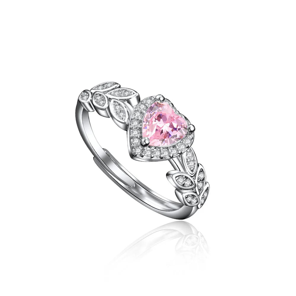 925 Sterling Silver Ring Shining Pink Heart Zircon Fine Jewelry