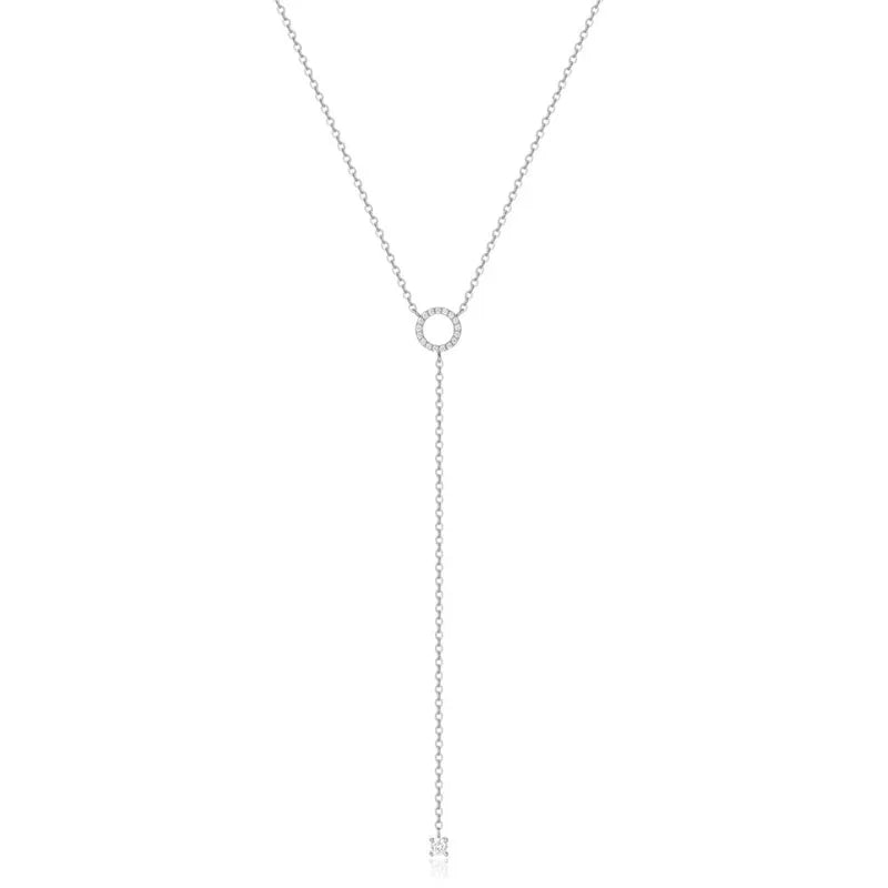 S925 Sterling Silver Double-Deck Circle Zircon Pendant Long O-Chain Choker Necklace Fine Jewelry