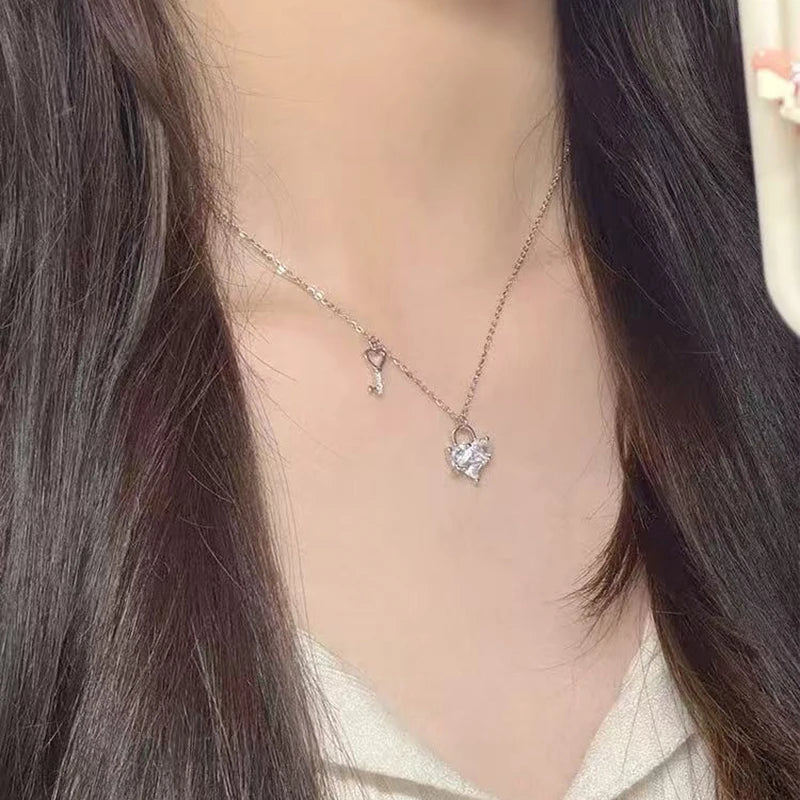 Fine 925 Sterling Silver Heart Shape Necklace Charm Geometric Shape Pendant Choker Jewelry