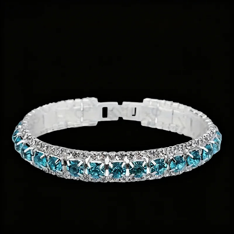  925 Sterling Silver Bohemian Blue Rhinestone Cubic Zircon Bangle Bracelet