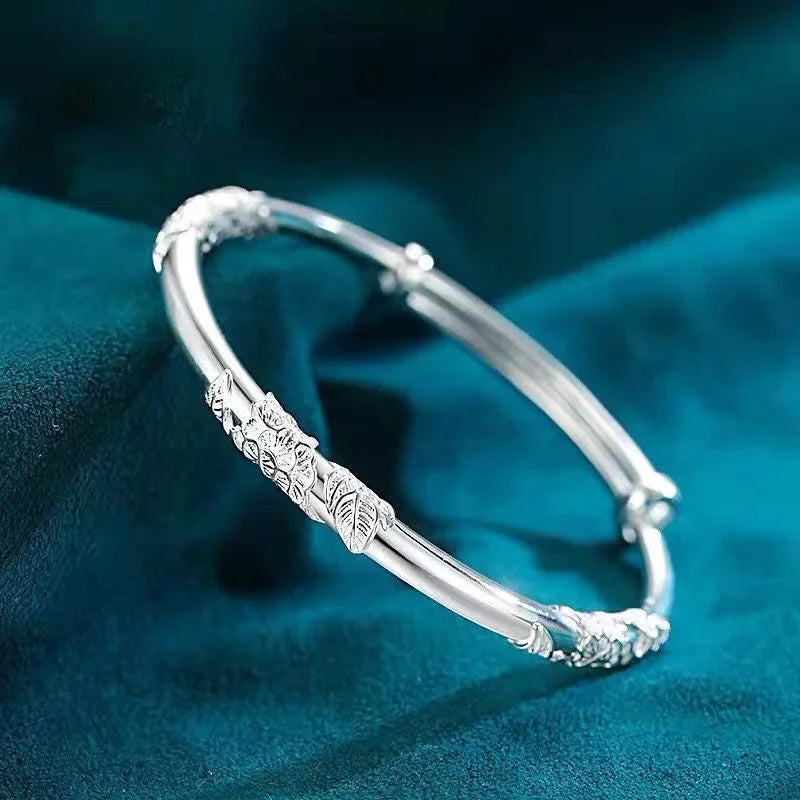 New 925 Sterling Silver Delicate Flowers Bangle Bracelet