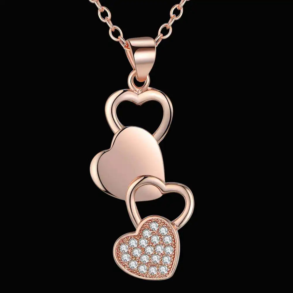 Fine 925 Sterling Silver Necklace 18K Gold Plated 5A Zircon Heart Pendant Jewelry Fashion 
