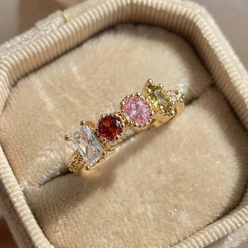 925 Sterling Silve 18k Gold Plated Cubic Zirconia Ring Fine Jewelry