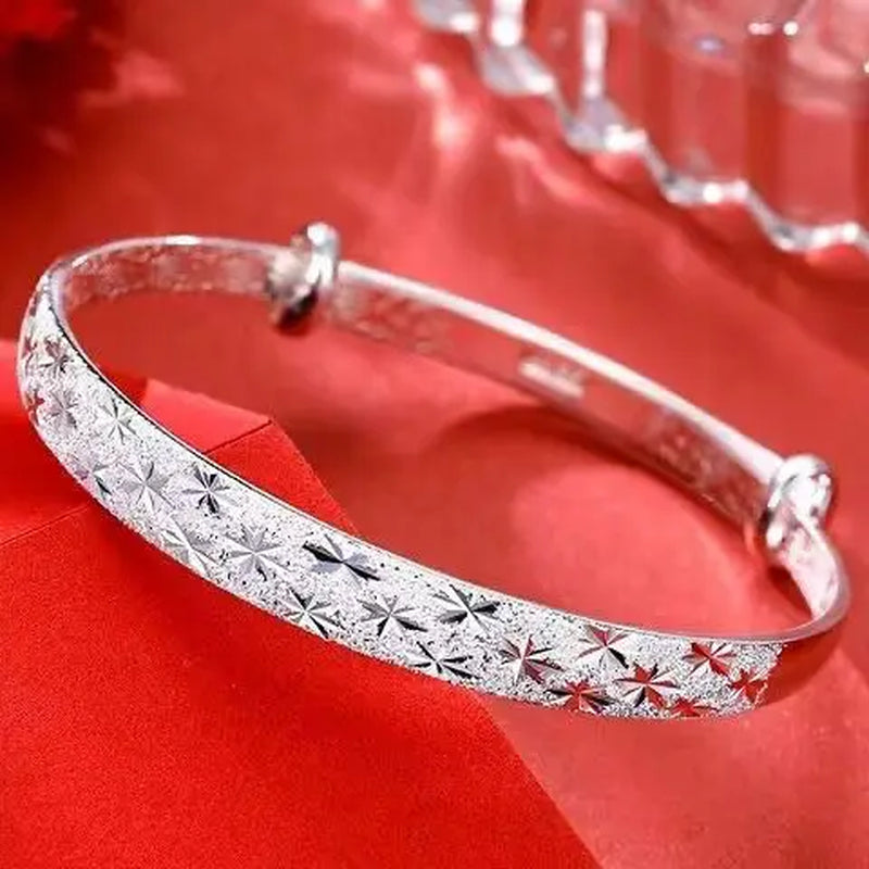 Romantic 925 Sterling Silver Star Bangle Bracelet Fine Jewelry