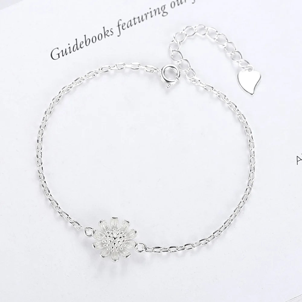 S925 Sterling Silver Bracelet Simple Sunflower Small Daisies Chrysanthemum Bracelet Fine Jewelry