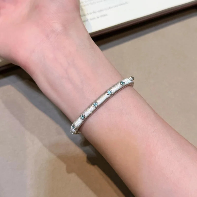 New 925 Sterling Silver Luxury Palace Style Exquisite Blue Diamond Bracelet Fine Jewelry