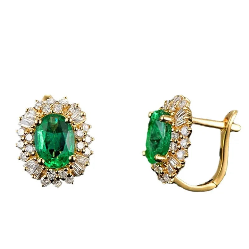 New 925 Sterling Silver 18k Gold Plated Oval Green Cubic Zircon Earrings Luxury Jewelry