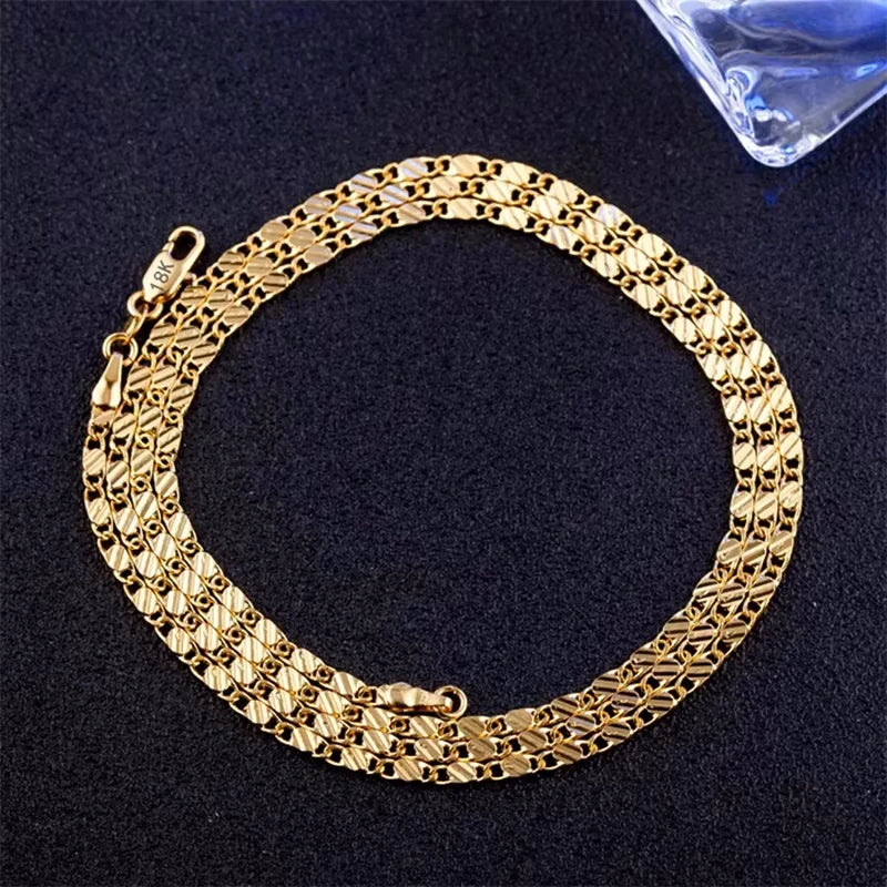 925 Sterling Silver 18K Gold Plated Necklace 2MM 16/18/20/22/24/26/28/30 Inch Side Chain Necklace Jewelry