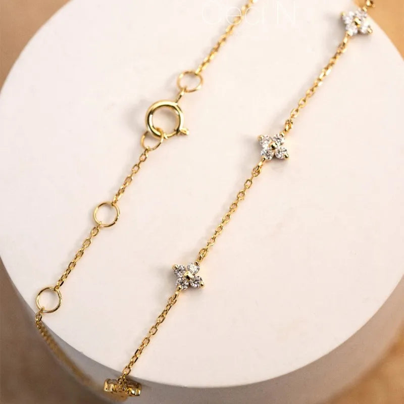 925 Sterling Silver Plated 18K Gold Shiny Zircon Flower Bracelet Exquisite Jewelry Gifts