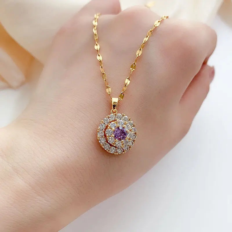 New 923 Sterling Silver 18K Gold Plated Necklace White Diamond Pure Zircon Pendant Fine Jewelry