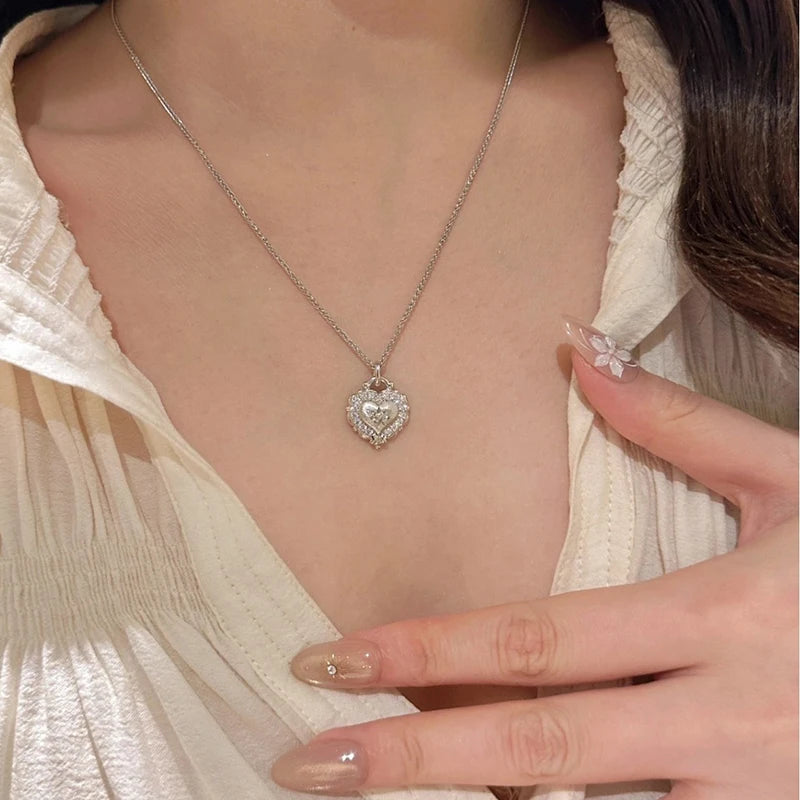 New 925 Sterling Silver Love Necklace Heart Charm Choker Necklace Exquisite Jewelry