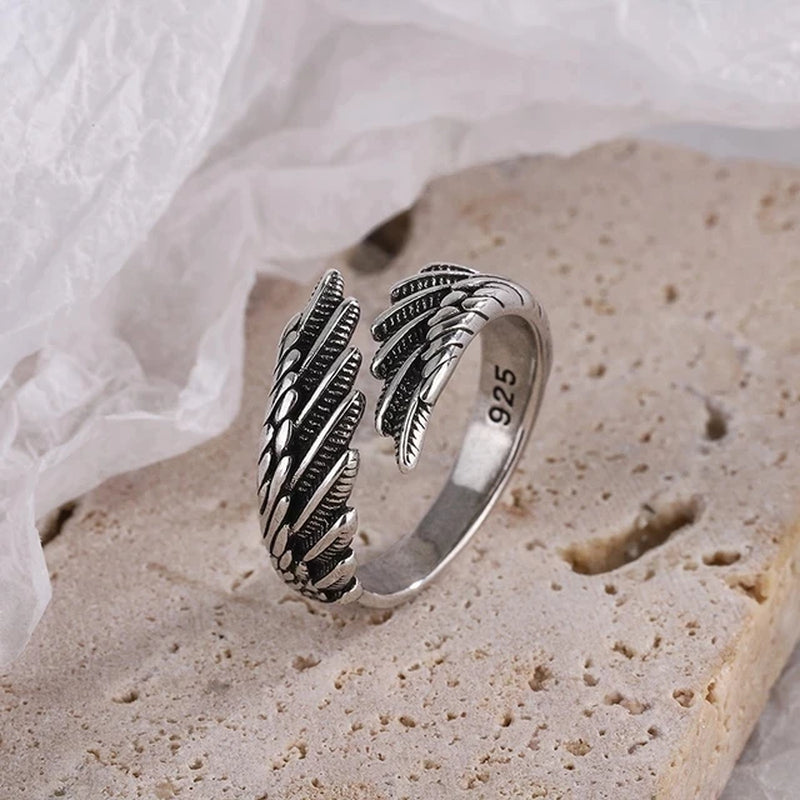 925 Sterling Silver Zircon Vintage Angel Wings Ring Fine Jewelry