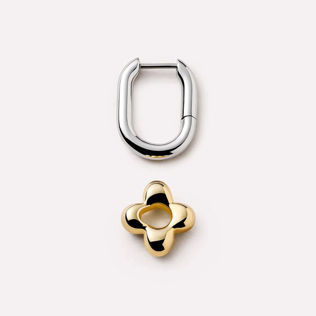 New 925 Sterling Silver 18k Gold Plated Two Irregular Circle Flower Hoop Earrings Fine Jewelry
