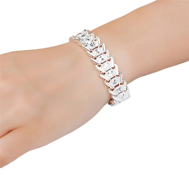 New 925 Sterling Silver Wide Wristband Bracelet Chain Fine Jewelry