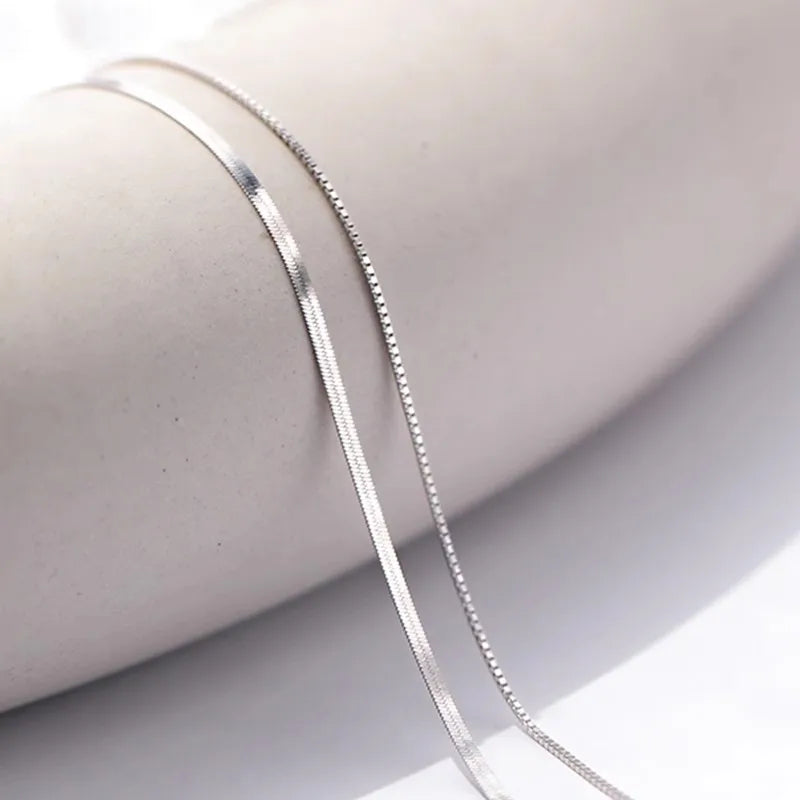 Fine 925 Silver Double Layer Box Chain Snake Clavicle Chain Necklace Fine Jewelry