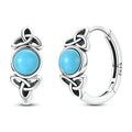 Original 925 Sterling Silver Unique Design Celtic Knot Blue Turquoise Hoop Earrings Fine Jewelry