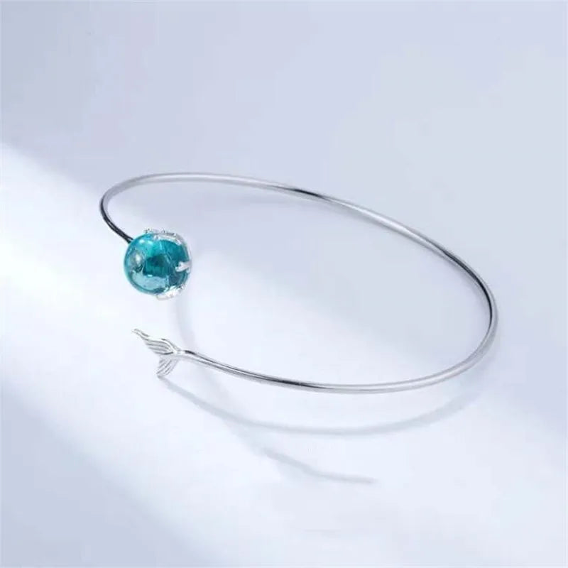 New 925 Sterling Silver Mermaid Fishtail Bangle Cuff Bracelet