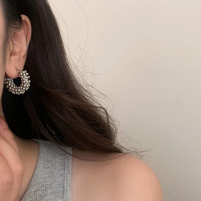 New 923 Sterling Silver 18k Gold Plated Twisted Bead Hoop Earrings Fine Jewelry