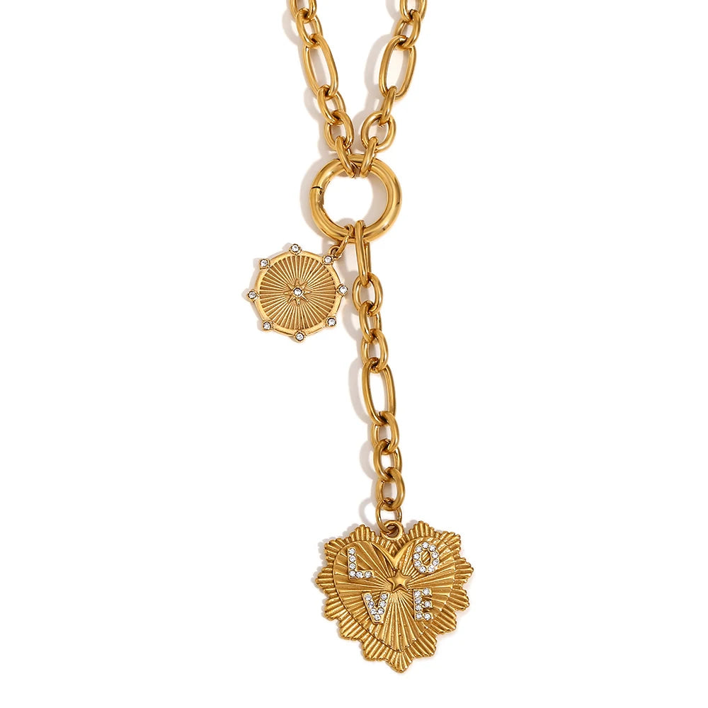 O-Shape Chain Star Heart Eye Tassel Pendant Necklace Stainless Steel 18K Gold Plated Waterproof Jewelry for Women Gift