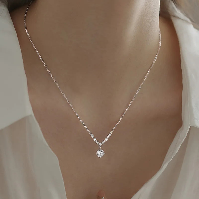New 925 Sterling Silver Geometric Shape Charm Pendant Choker Necklace Exquisite Jewelry