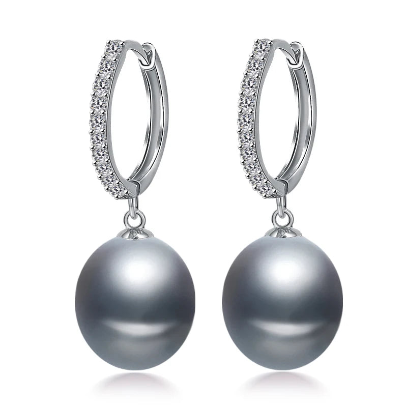 Natural Choice of Color Real Pearl Drop Hoop Earrings 925 Silver Earrings Jewelry