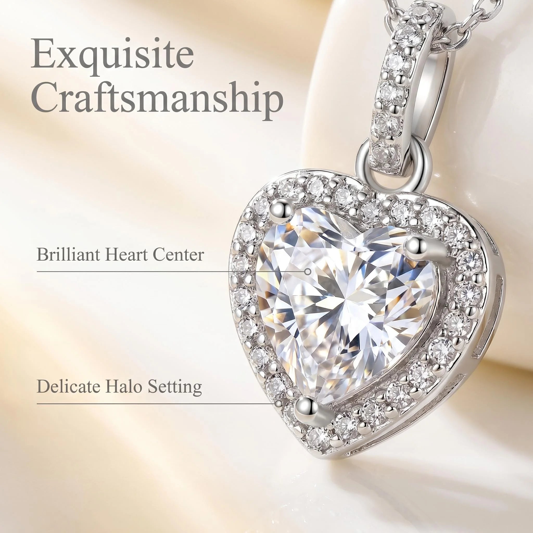 New 925 Sterling Silver Zircon Heart Pendant Necklace Exquisite Jewelry