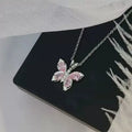 Stainless Steel Pink Zircon Crystal Pendant Butterfly Necklace Chain Gold Silver Color Necklace Jewelry