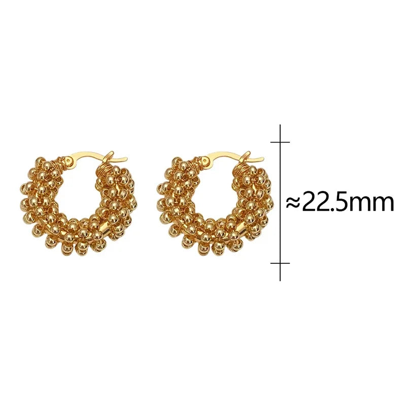 New 923 Sterling Silver 18k Gold Plated Twisted Bead Hoop Earrings Fine Jewelry