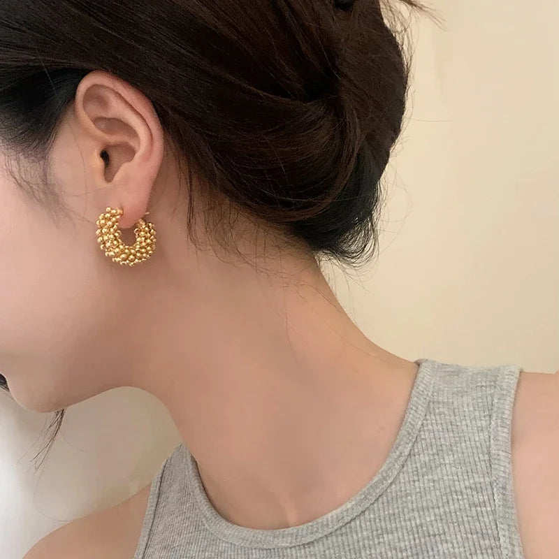 New 923 Sterling Silver 18k Gold Plated Twisted Bead Hoop Earrings Fine Jewelry