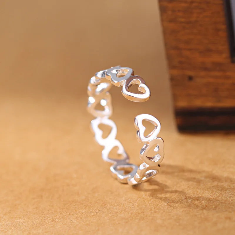 925 Sterling Silver Heart ​Adjustable Ring Fine Jewelry