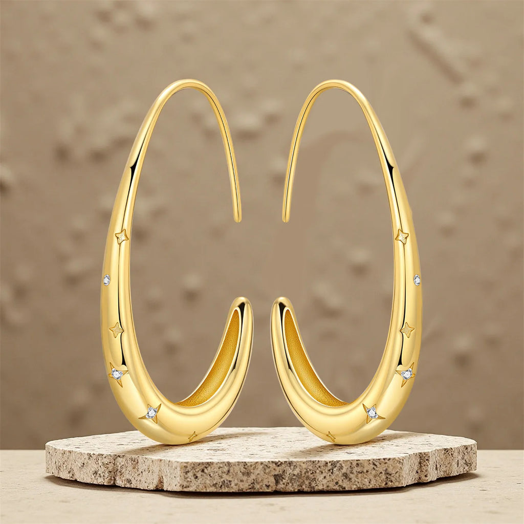 New 925 Sterling Silver 18K Gold Plated Minimalist Oval Hoop Earring Fine Jewelry