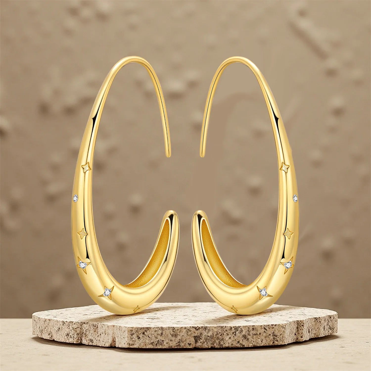 New 925 Sterling Silver 18K Gold Plated Minimalist Oval Hoop Earring Fine Jewelry