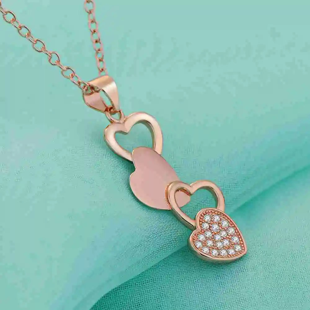 Fine 925 Sterling Silver Necklace 18K Gold Plated 5A Zircon Heart Pendant Jewelry Fashion 