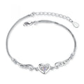 Luxurious 925 Sterling Silver Purple/White Heart Shaped Zircon Wings Bracelet Fashion Jewelry