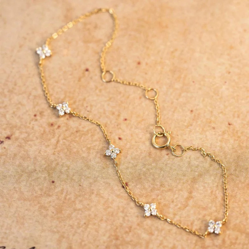 925 Sterling Silver Plated 18K Gold Shiny Zircon Flower Bracelet Exquisite Jewelry Gifts